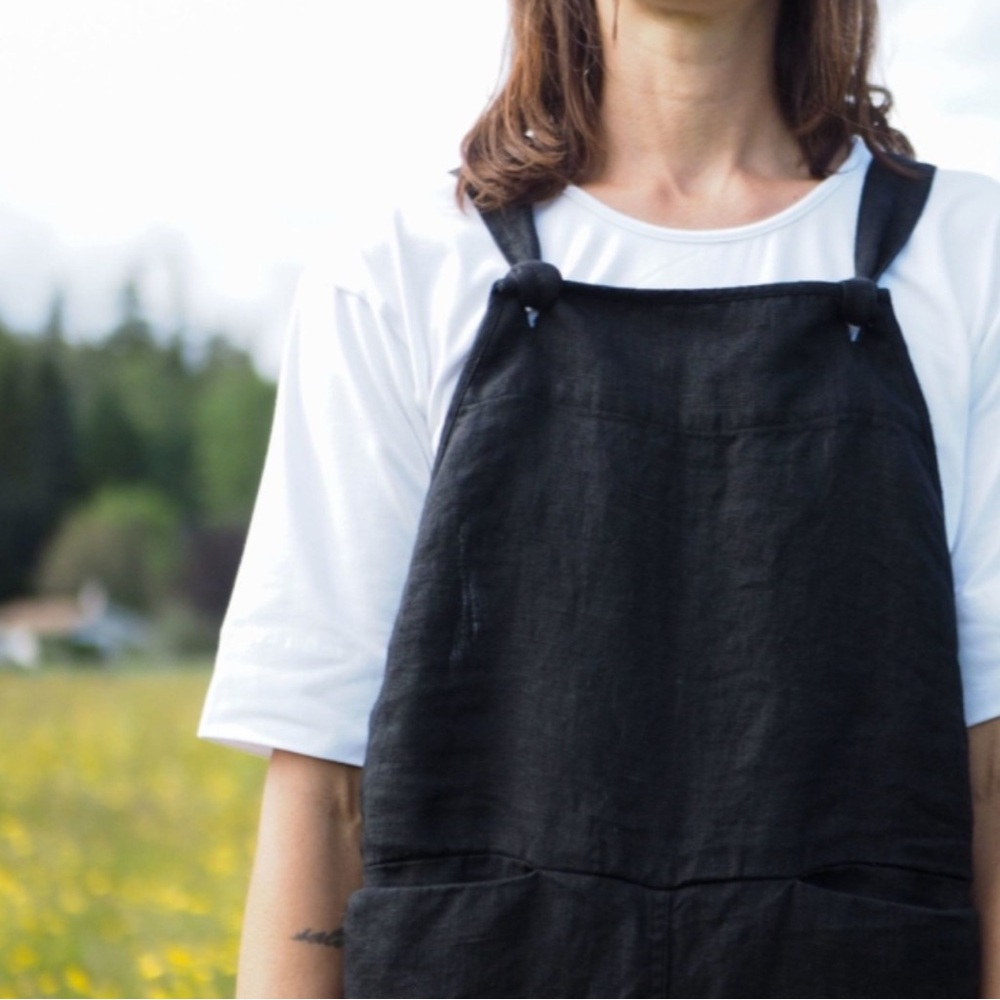 Beaton Linen Black Women's Linen Overalls Medium